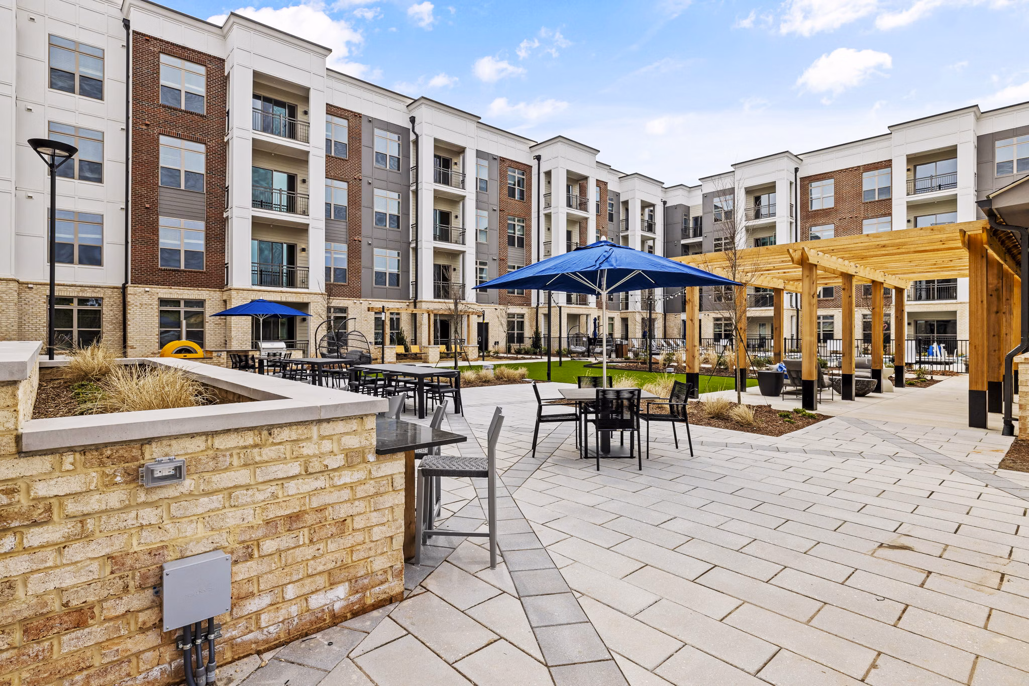 Patio with comfortable seating at The Keaton at Brier Creek Apartments