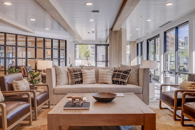 Elegant clubhouse with modern seating and decor at Camber Apartments, an upscale community offering luxury living