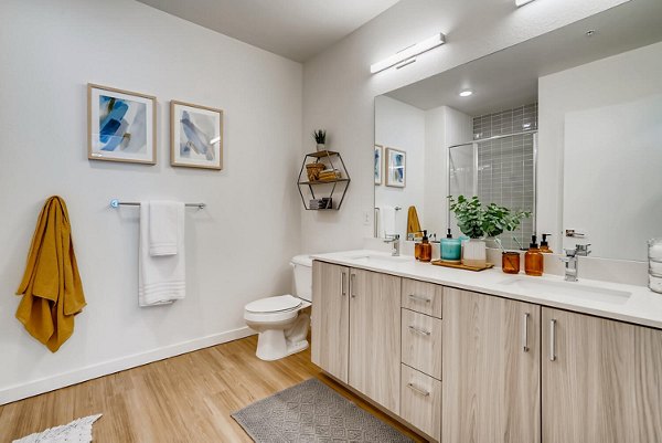 Modern bathroom with sleek fixtures at Legacy at Fitz Apartments