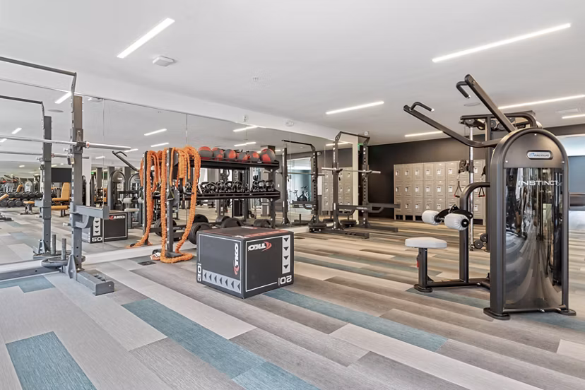 Fitness center with modern equipment at Legacy at Fitz Apartments