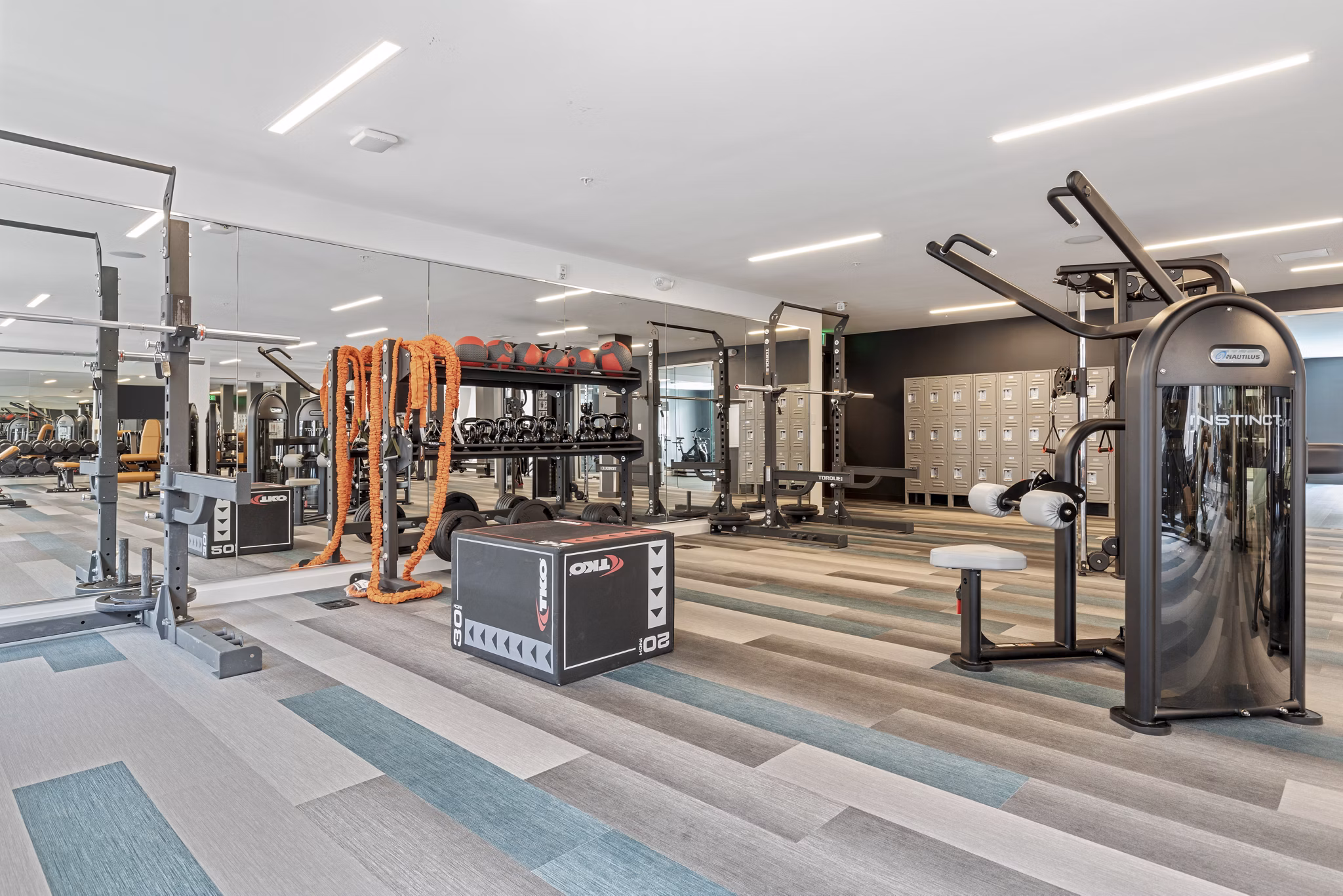 Fitness center with modern equipment at Legacy at Fitz Apartments