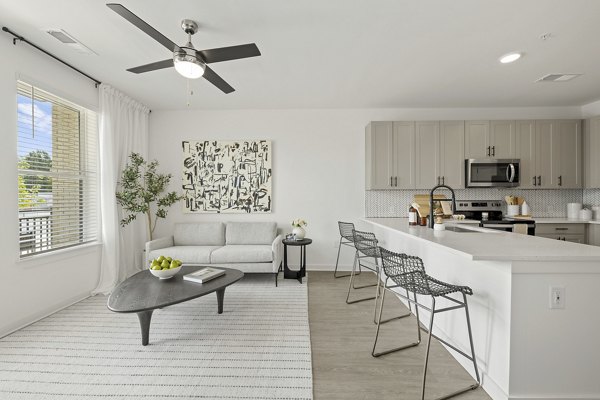 living room at Bowery West Apartments