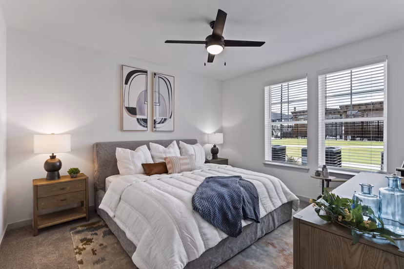 Cozy bedroom featuring stylish decor at The Gabriel Apartments, Greystar luxury apartments