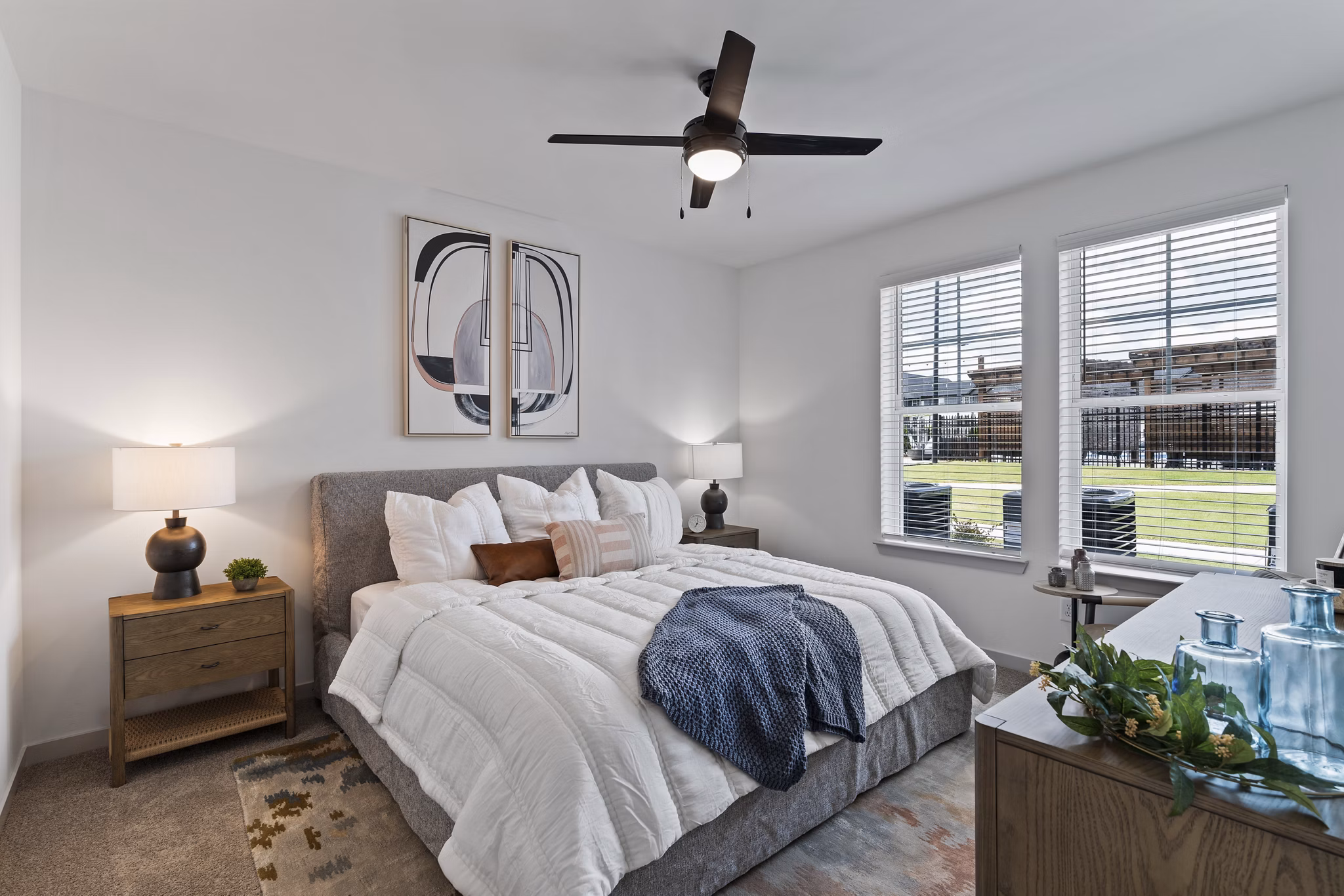 Cozy bedroom featuring stylish decor at The Gabriel Apartments, Greystar luxury apartments