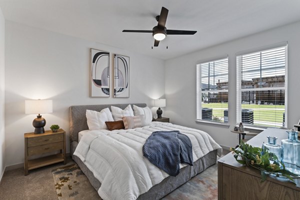 Cozy bedroom featuring stylish decor at The Gabriel Apartments, Greystar luxury apartments