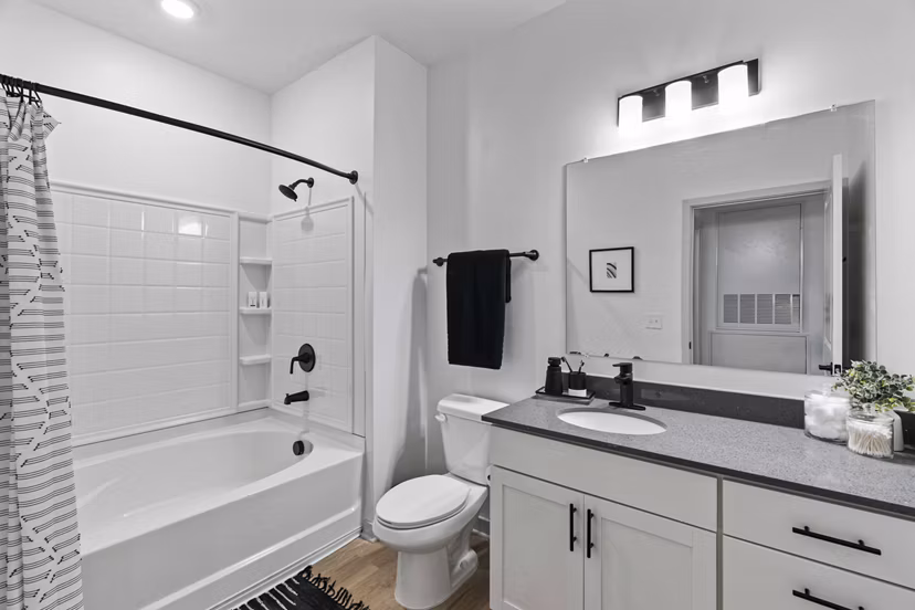 Modern bathroom with sleek fixtures at The Gabriel Apartments