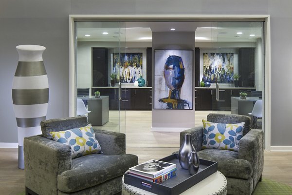 Clubhouse lobby with contemporary design elements at 1377 Apartments