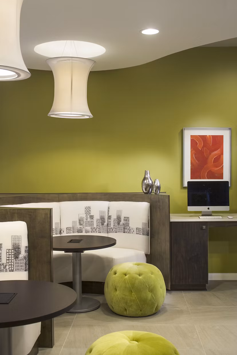 Chic clubhouse lobby with modern seating and decor at 1377 Apartments luxury property for social gatherings and relaxation