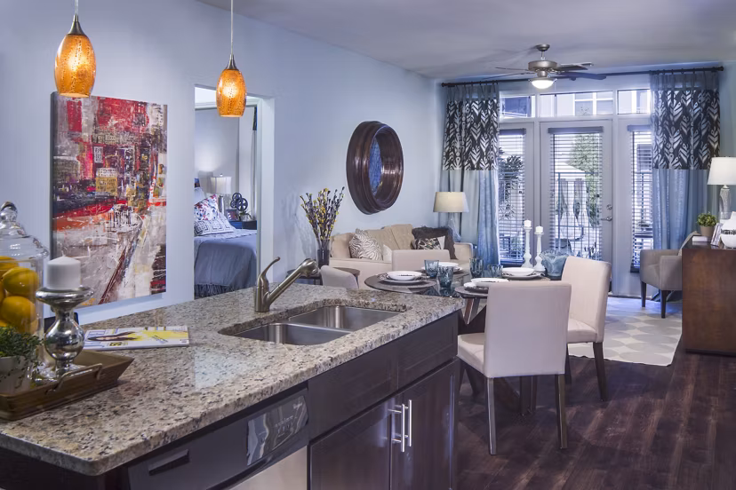 Elegant dining room with modern decor at 1377 Apartments