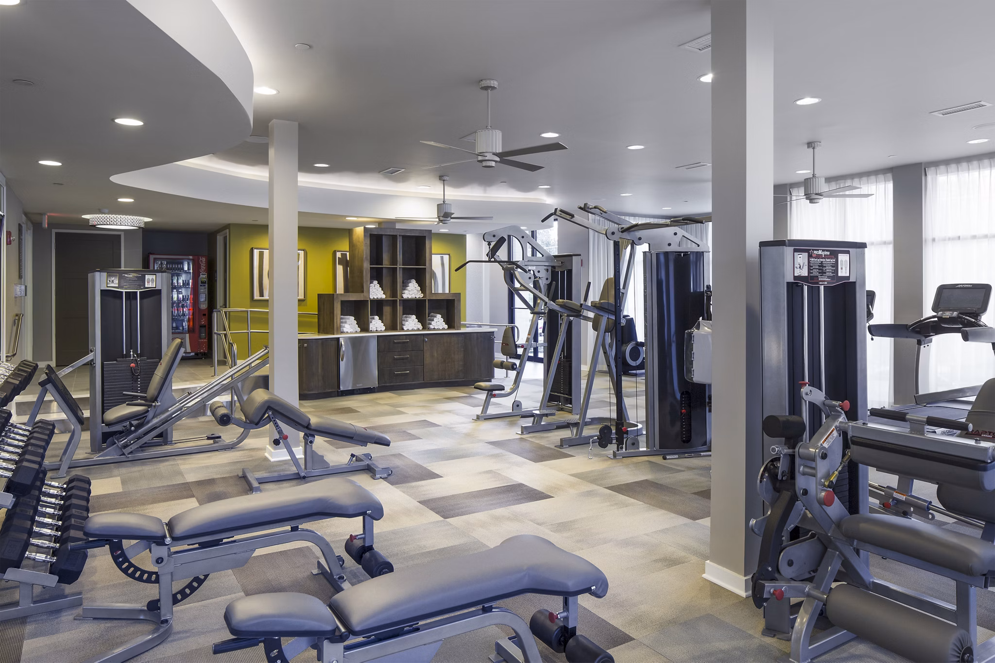 Modern fitness center with state-of-the-art equipment at 1377 Apartments