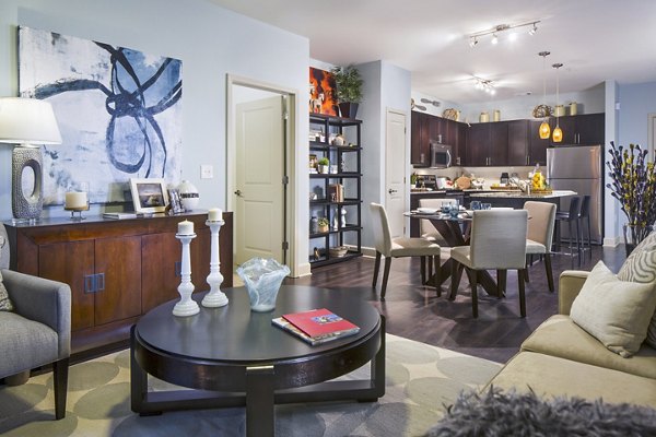 Bright living room with modern decor at 1377 Apartments offering luxury spaces in a vibrant community ideal for urban living