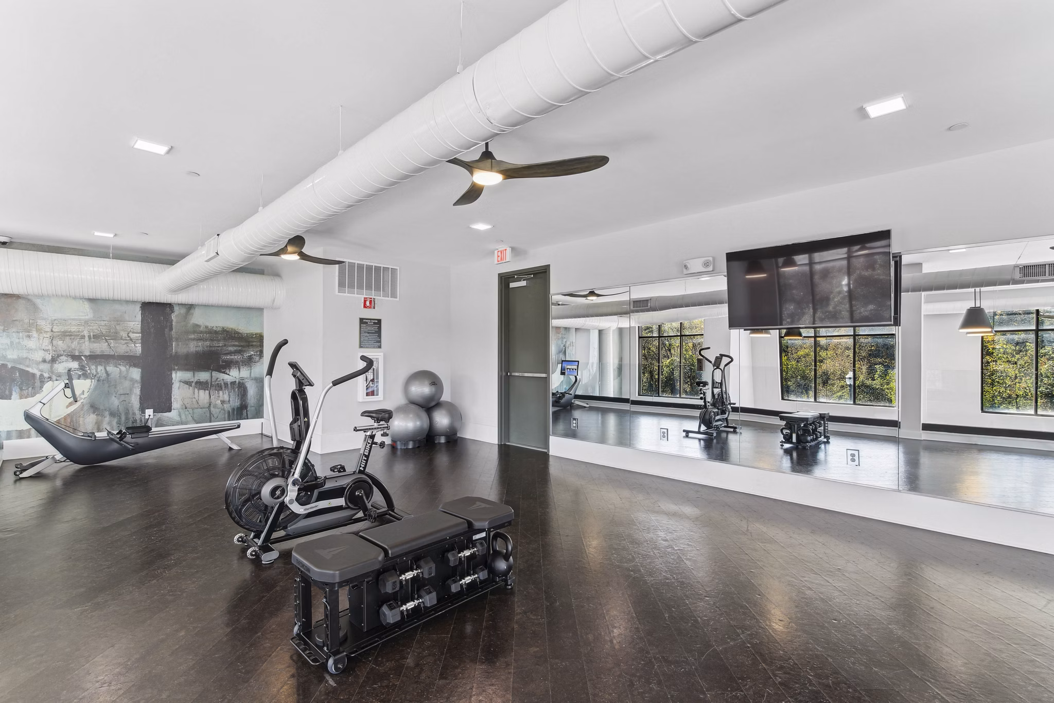 fitness center at Series at Riverview Landing Apartments