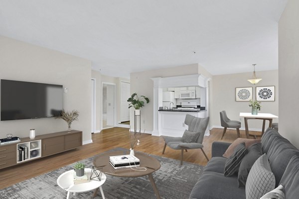 Spacious living room featuring modern furnishings in Columbia Crossing Apartments