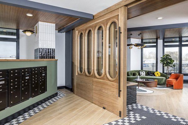 Modern clubhouse with elegant decor at Broadstone Berry Hill Apartments, ideal for social gatherings and community events in Nashville
