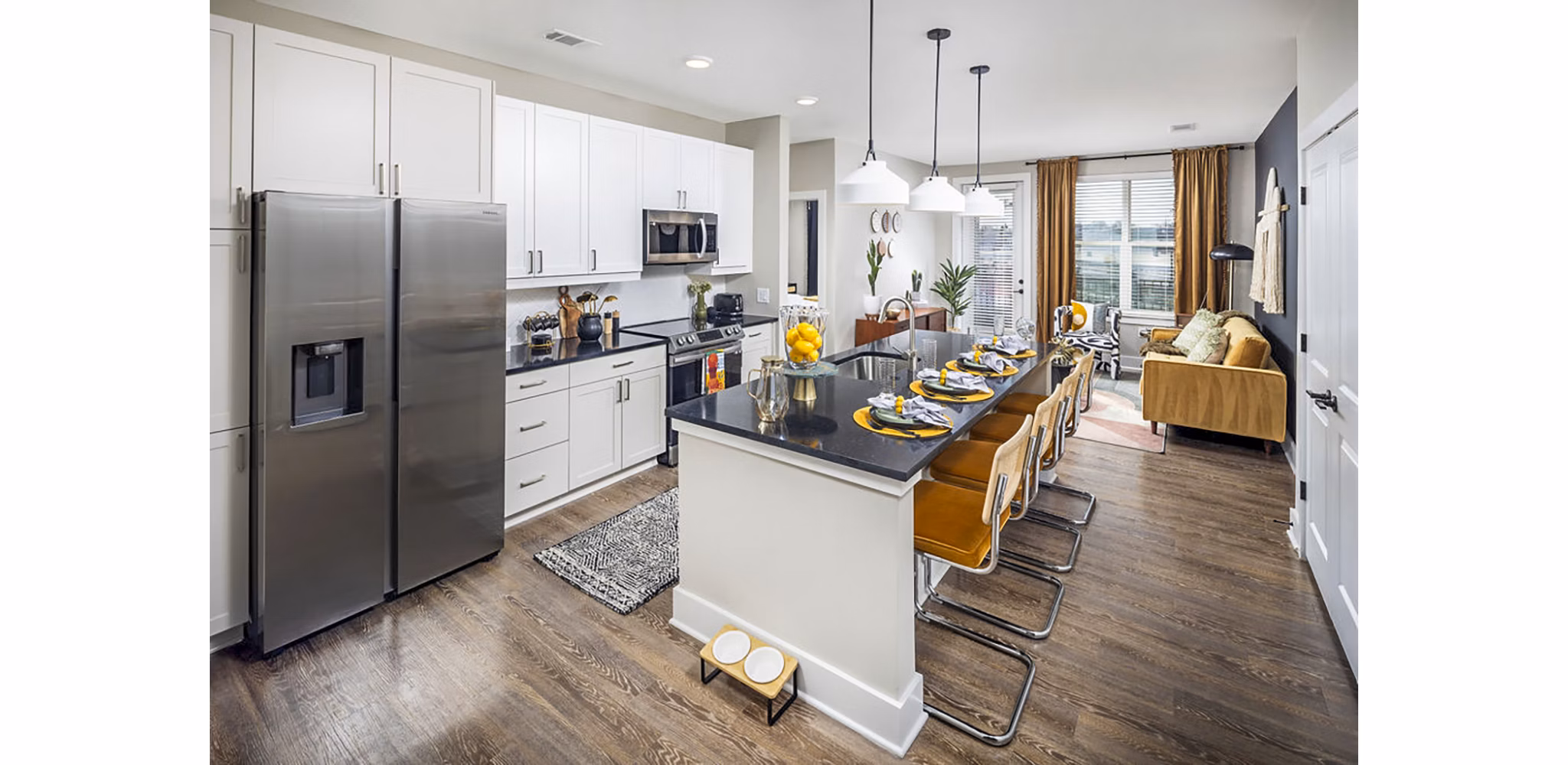 Modern kitchen with stainless steel appliances in Broadstone Berry Hill Apartments
