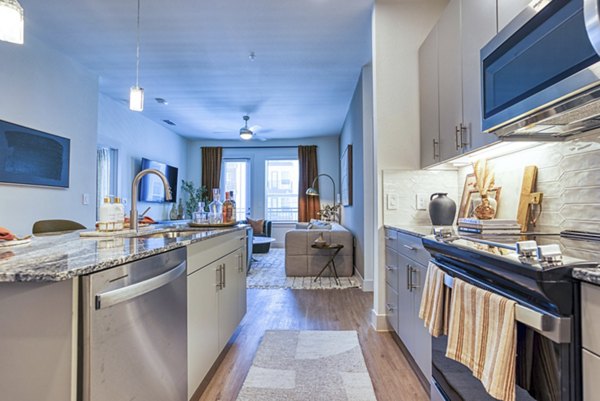 kitchen at Alexan Cathedral Arts Apartments