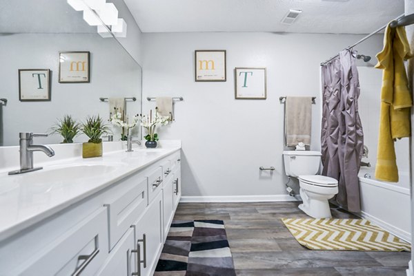Bathroom featuring elegant fixtures and sleek design in Bridgewater Apartments