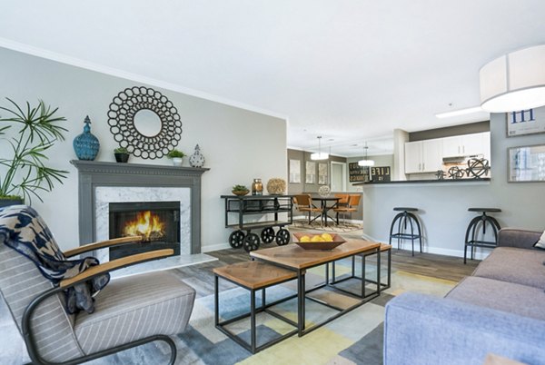 Spacious living room with modern decor at Bridgewater Apartments