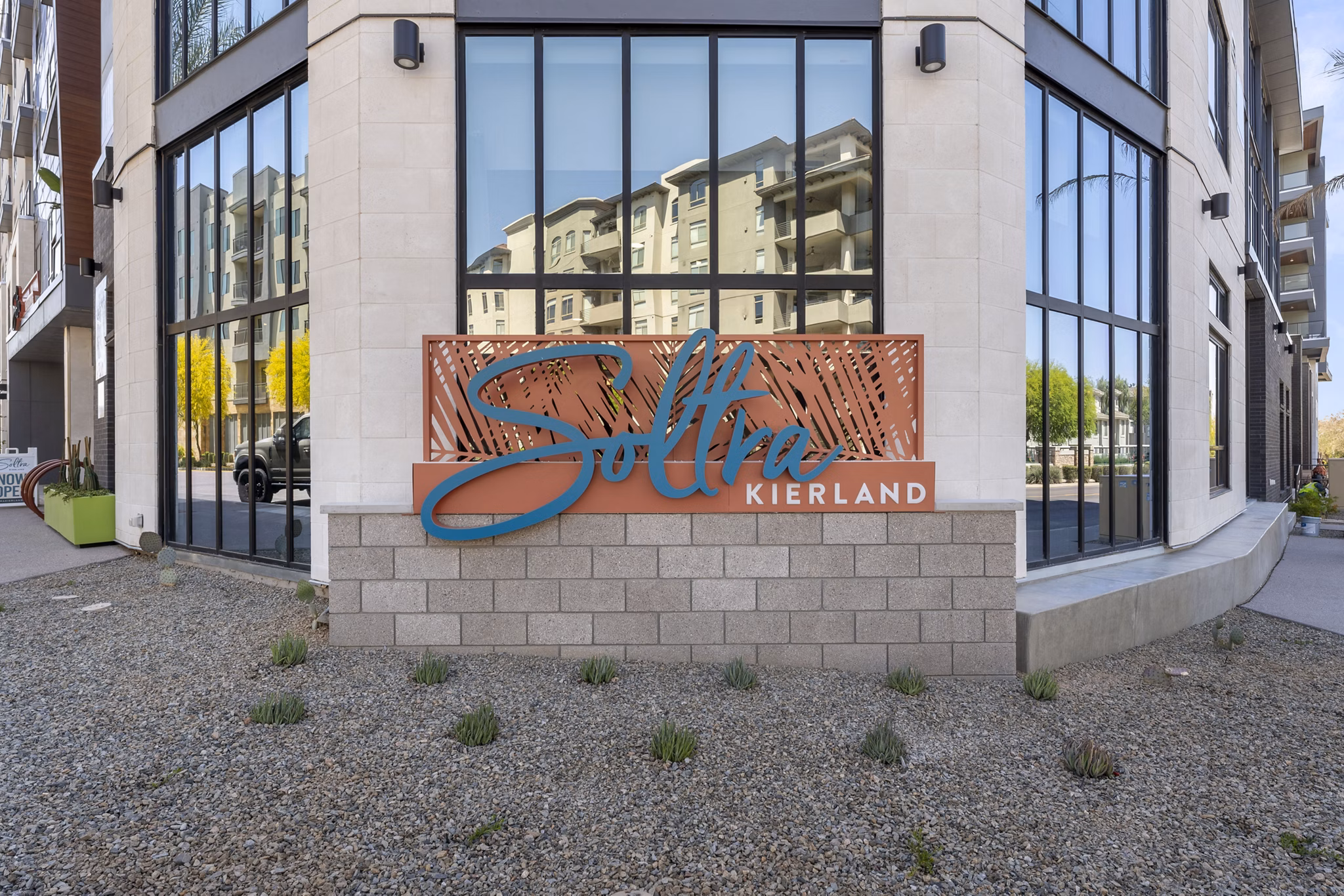 Signage at Soltra at Kierland: Luxury apartments featuring modern design in prime Scottsdale location