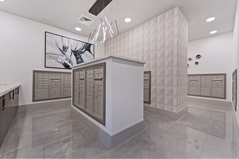 Modern mail room with organized package lockers at Soltra at Kierland luxury apartments