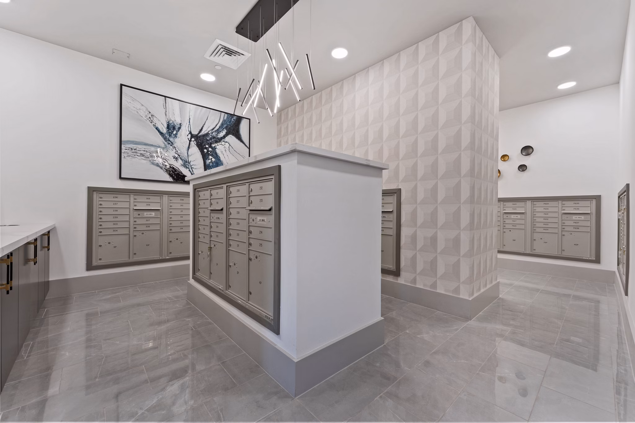 Modern mail room with organized package lockers at Soltra at Kierland luxury apartments