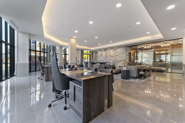 Modern clubhouse with stylish decor at Soltra at Kierland Apartments in Scottsdale, offering exclusive amenities for residents