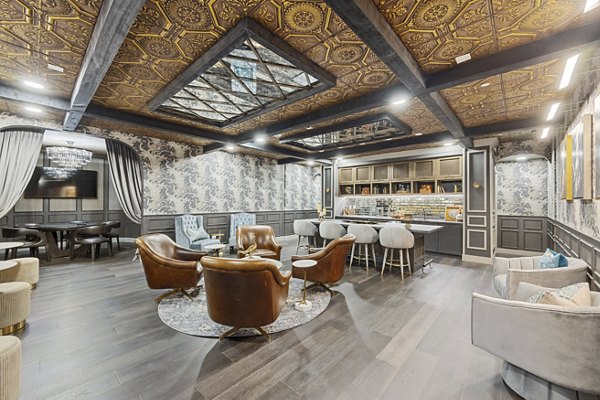 Modern clubhouse with cozy seating and fireplace at Soltra at Kierland Apartments in Scottsdale