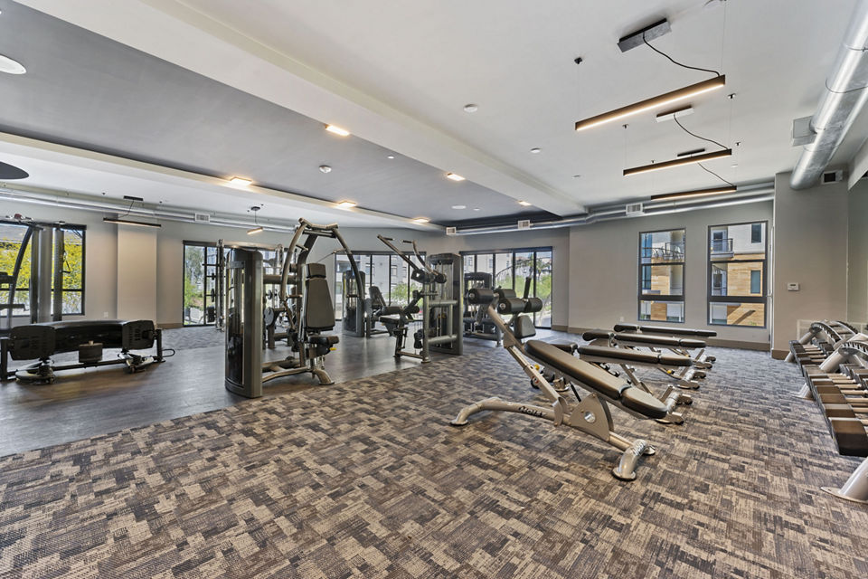 State-of-the-art fitness center with modern equipment at Soltra at Kierland Apartments