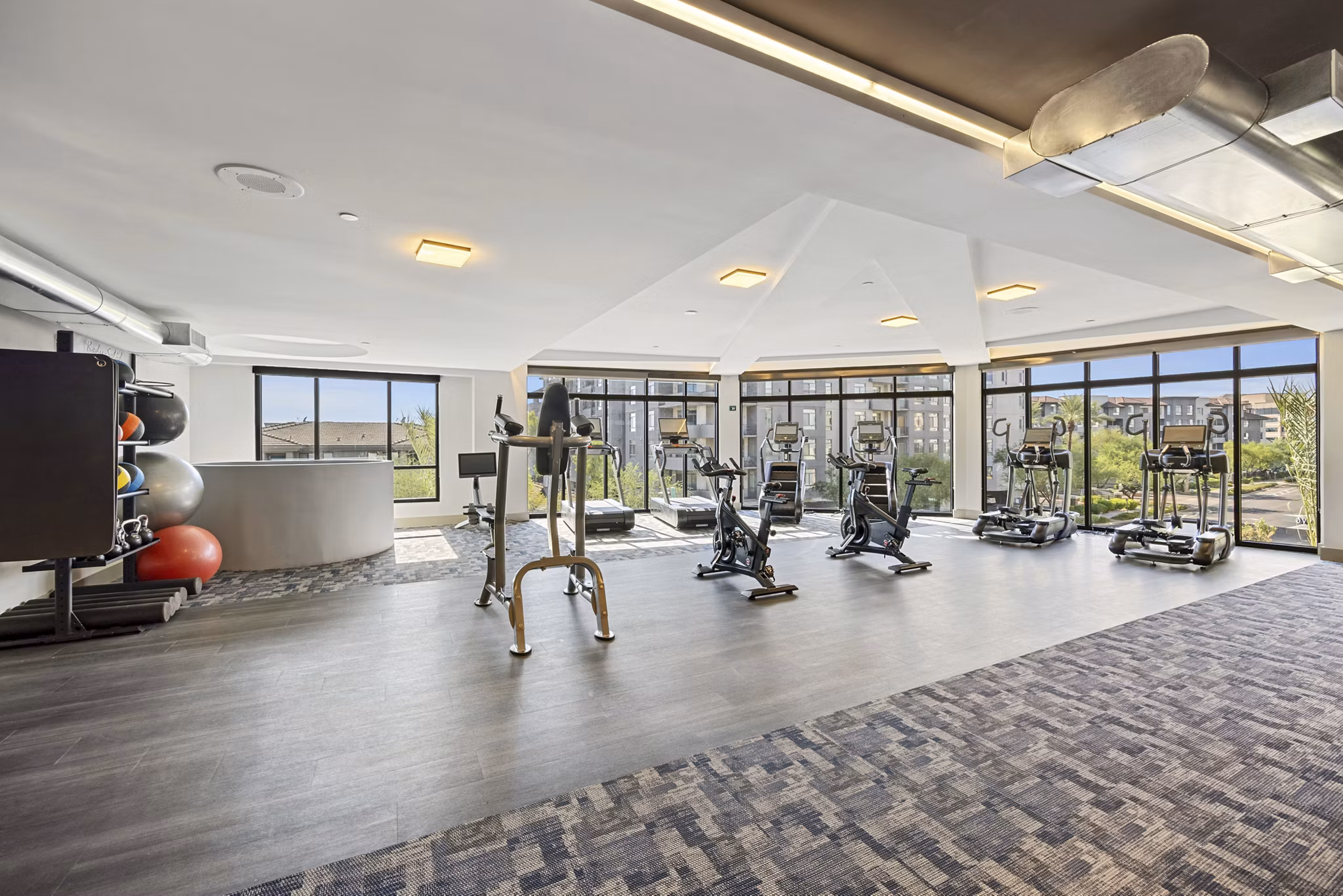 Yoga and spin studio with modern equipment at Soltra at Kierland Apartments Perfect space for fitness enthusiasts seeking luxury amenities