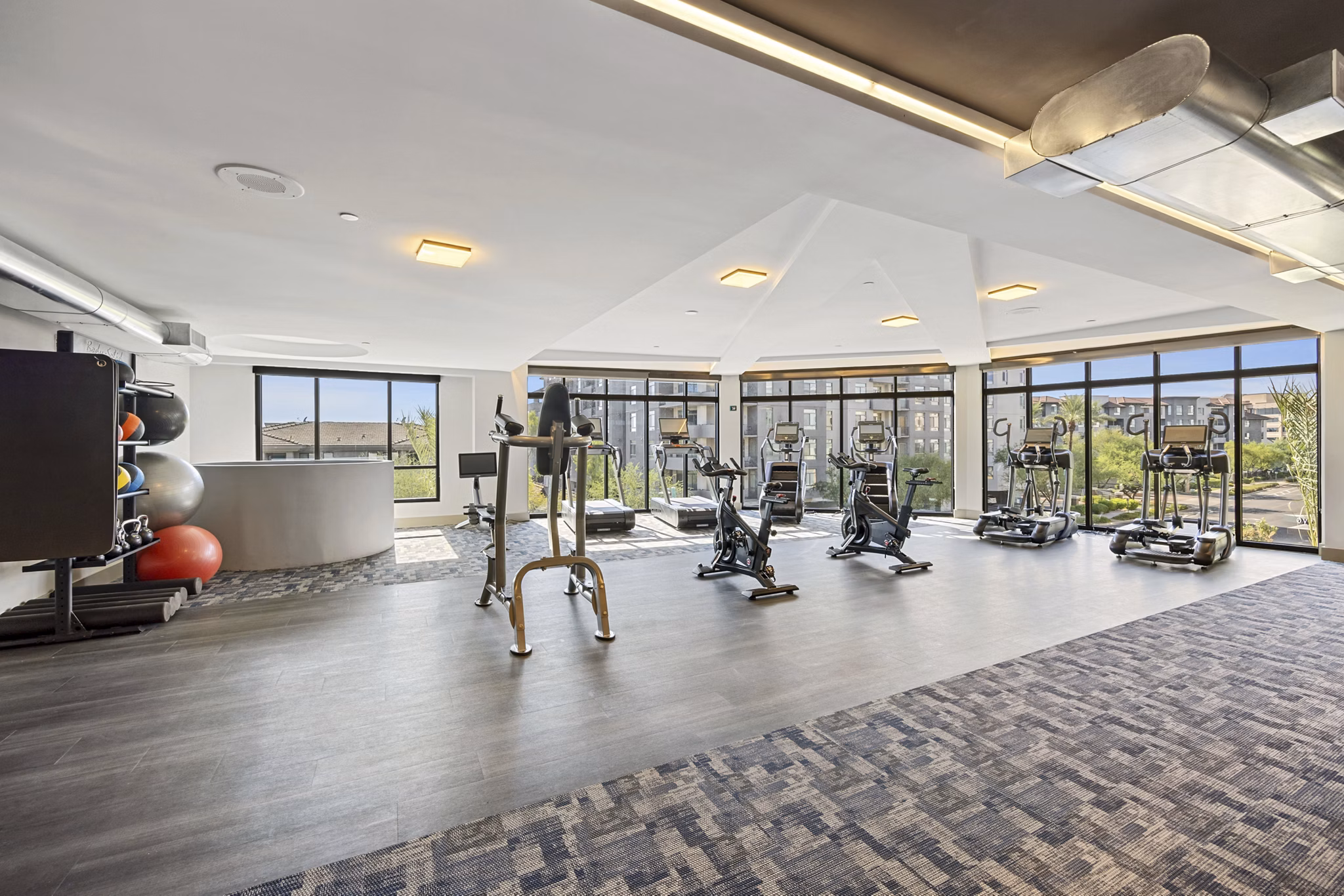 Yoga and spin studio with modern equipment at Soltra at Kierland Apartments Perfect space for fitness enthusiasts seeking luxury amenities