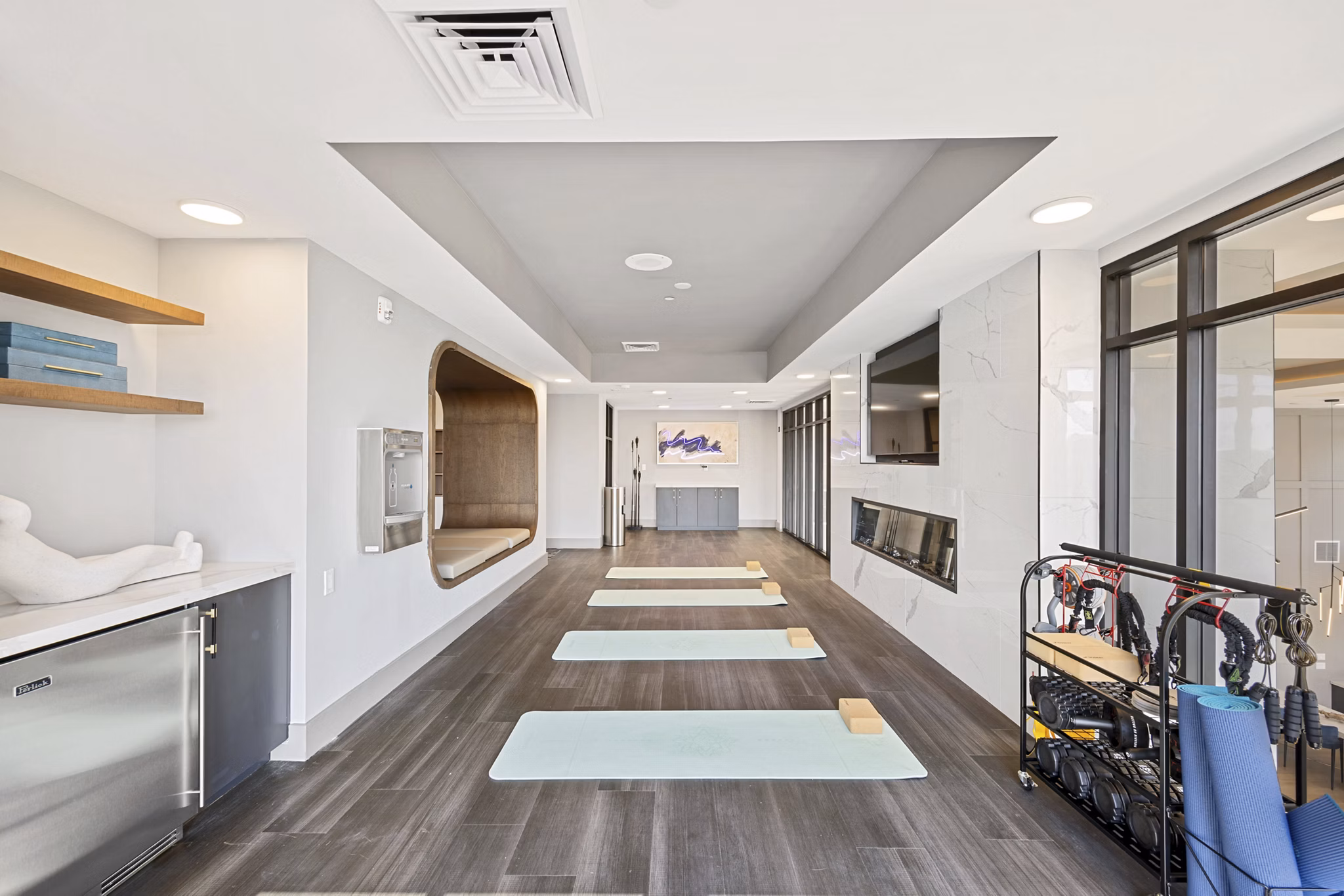 State-of-the-art yoga and spin studio at Soltra at Kierland Apartments, offering luxury wellness amenities for residents