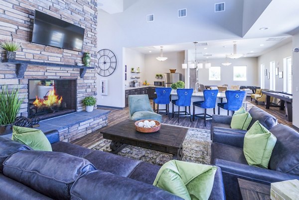 Clubhouse lobby with modern decor at Retreat at Patriot Park Apartments, luxury living space with communal seating areas