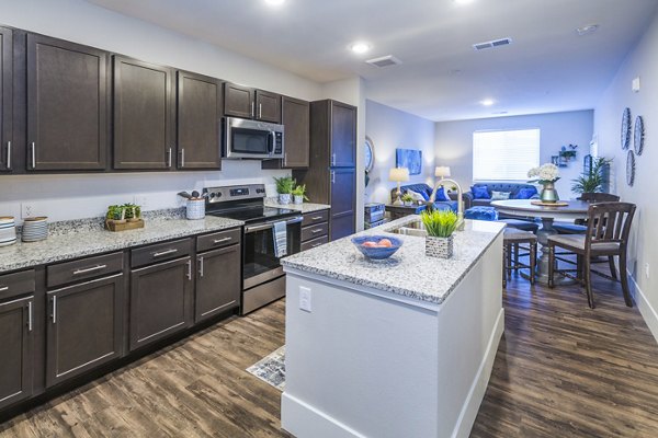 Modern kitchen with stainless steel appliances at Retreat at Patriot Park Apartments