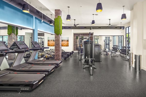 State-of-the-art fitness center featuring modern equipment at Queens Wedgewood Houston Apartments