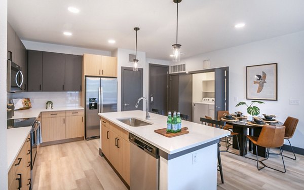 Modern kitchen with stainless steel appliances at The Sommery Apartments, offering luxury living spaces in an exclusive community