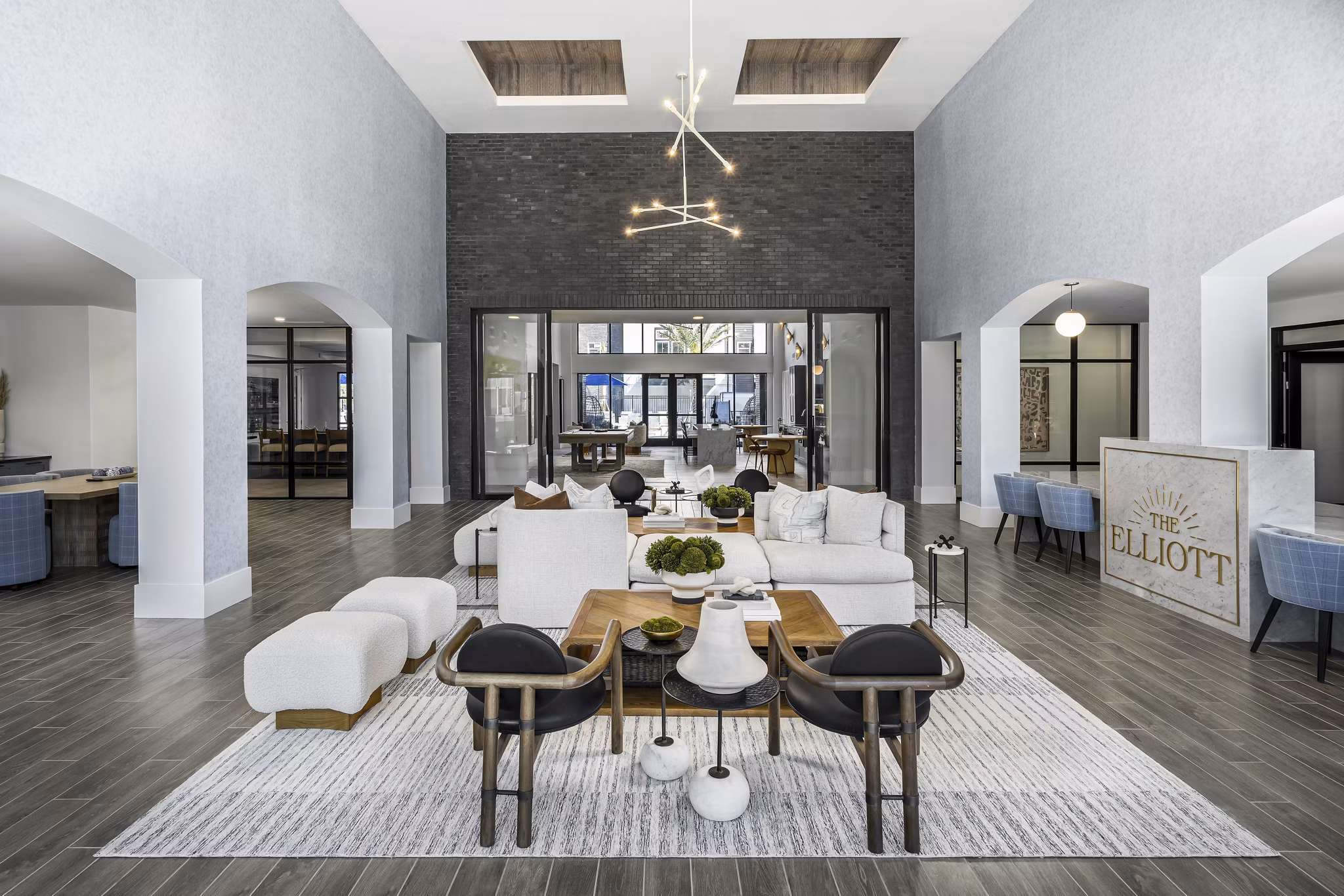 Clubhouse featuring modern design and community spaces at The Elliott Apartments