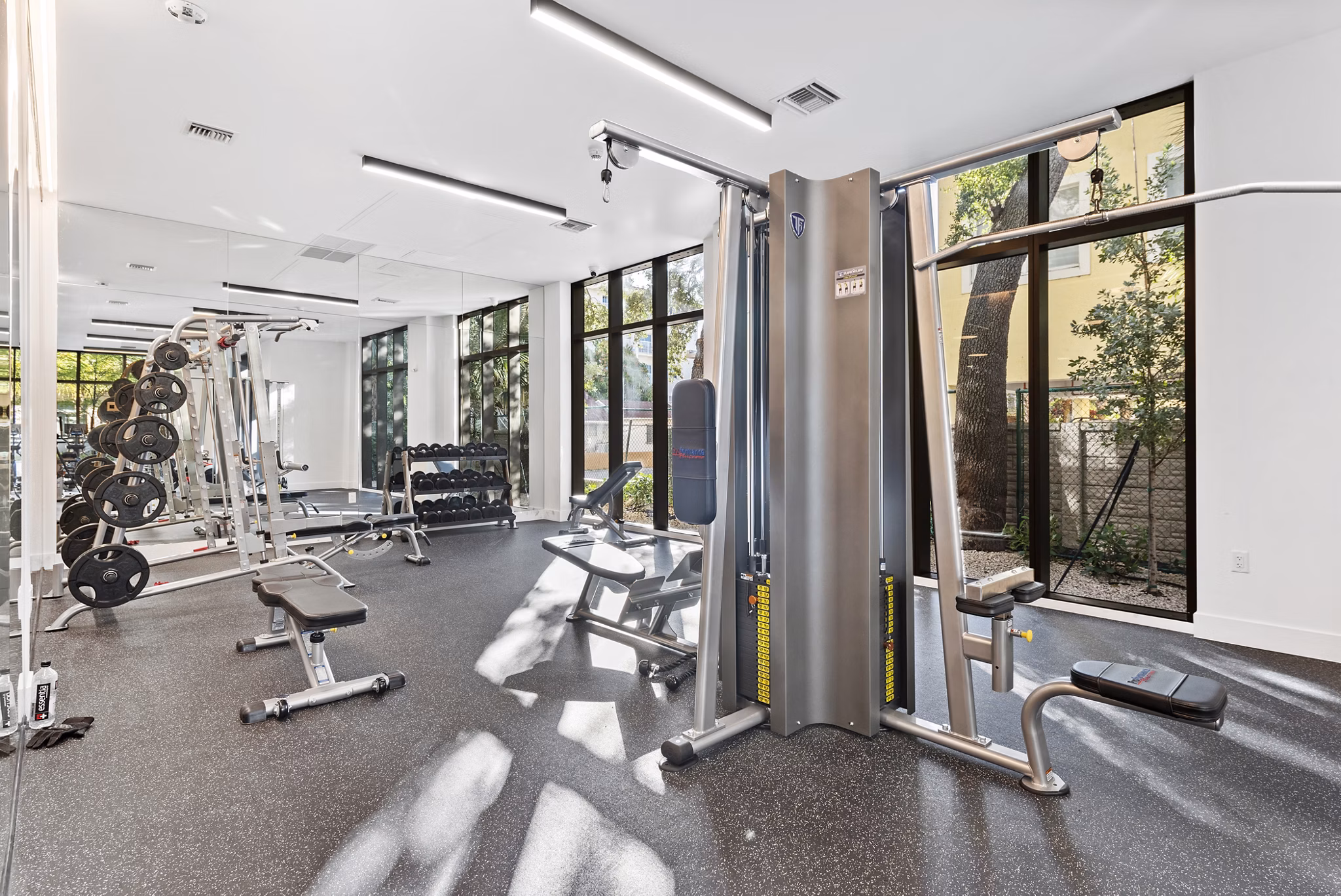 State-of-the-art fitness center with modern equipment at The Vibe Miami Apartments, offering a premium workout experience