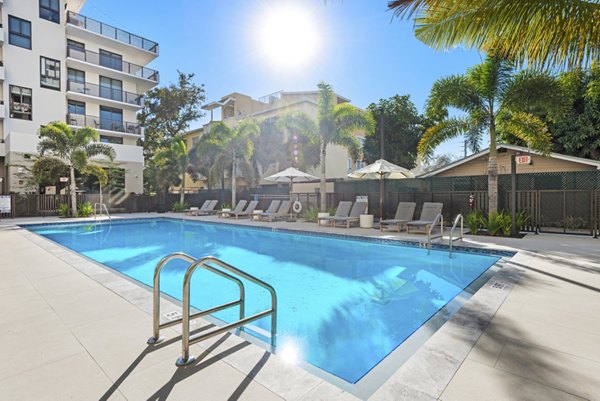 Rooftop pool with scenic views at The Vibe Miami Apartments