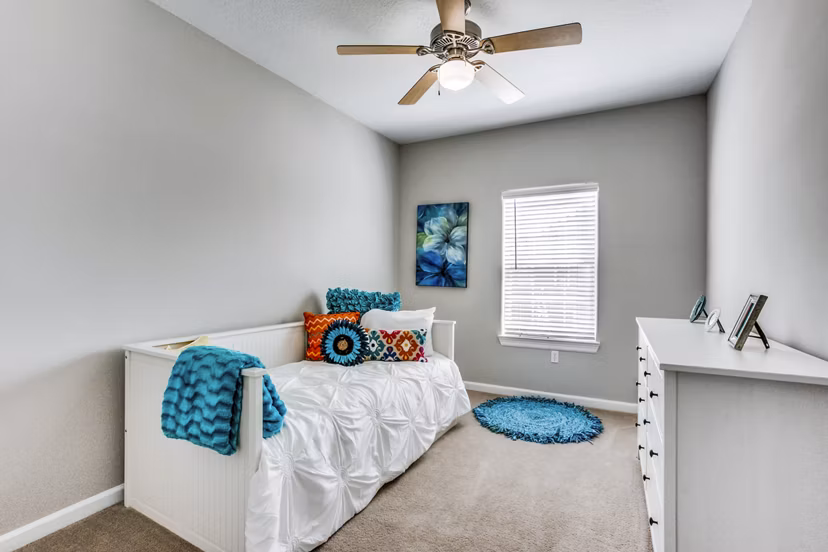 Stylish bedroom with contemporary decor at Addicks Stone Village Apartments