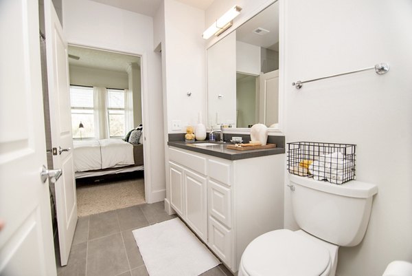 Bathroom featuring modern fixtures at Bayou on the Bend Apartments