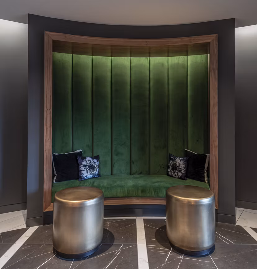 Lobby featuring elegant seating and modern decor at Bayou on the Bend Apartments