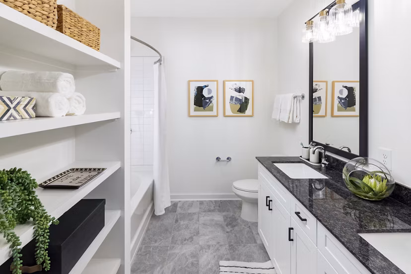 Sleek bathroom with modern fixtures at Marlowe South Fulton Apartments