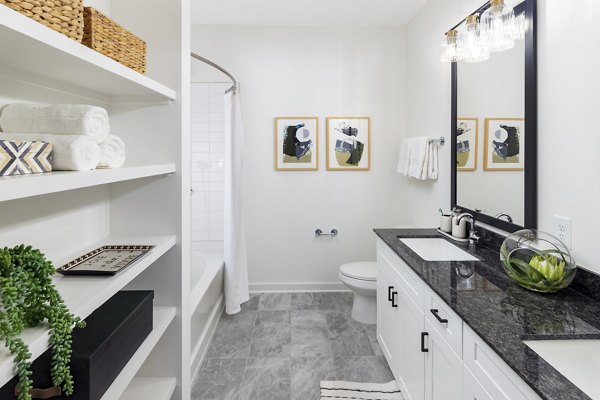 Sleek bathroom with modern fixtures at Marlowe South Fulton Apartments
