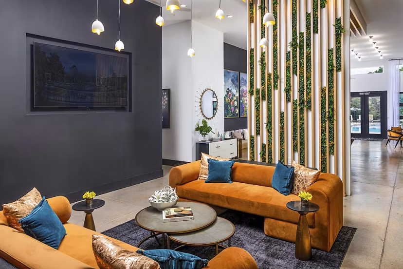 Elegant clubhouse with cozy seating and modern decor at Marlowe South Fulton Apartments