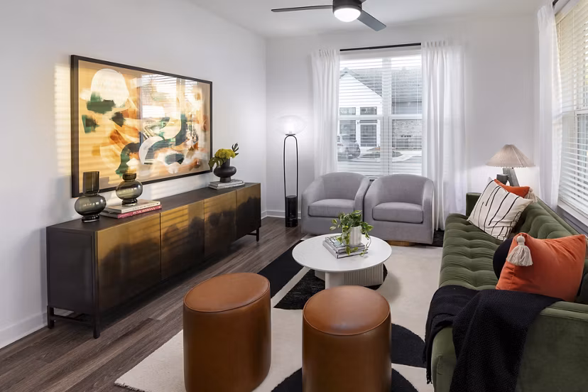 Modern living room with chic decor in Marlowe South Fulton Apartments