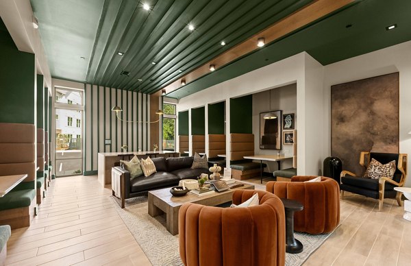 Contemporary clubhouse at Elan Prosperity Village Apartments featuring stylish seating and modern design