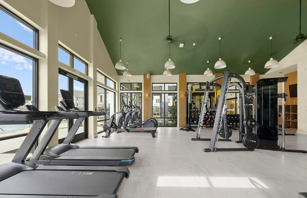 Modern fitness center featuring state-of-the-art equipment at Elan Prosperity Village Apartments luxury living