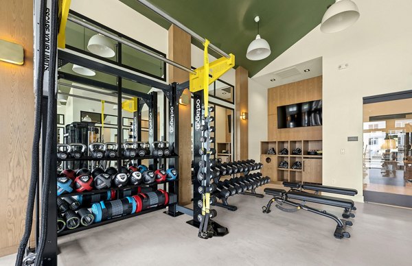 Modern fitness center with state-of-the-art equipment at Elan Prosperity Village Apartments