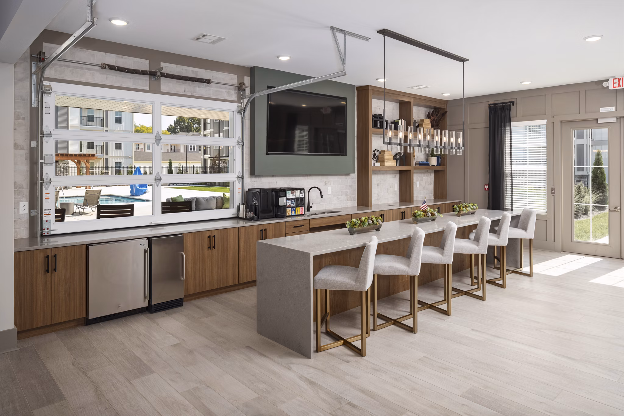 Clubhouse featuring modern design and lounge area at The Mill at White House Apartments