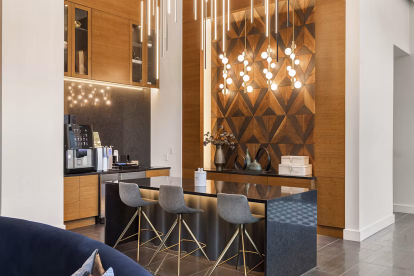 The MAV Apartments: Modern clubhouse with sleek design and comfortable seating in a luxury apartment community